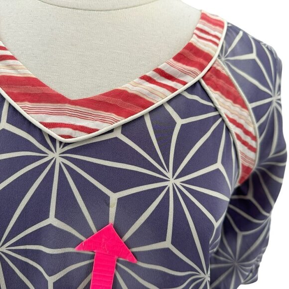 Geren Ford Silk Boho Blue Red Tunic Dress Womens Medium - Picture 5 of 6